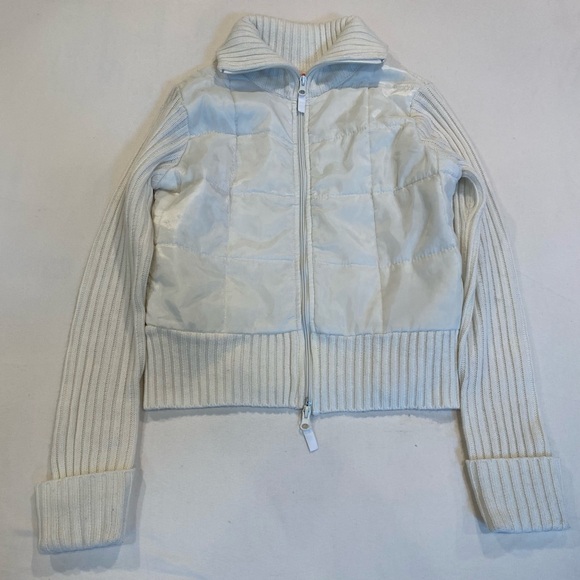 Planet Gold Jackets & Blazers - Planet Gold Vintage Y2K White Knit Quilted Puffer Zip-Up Jacket Sweater, M/L